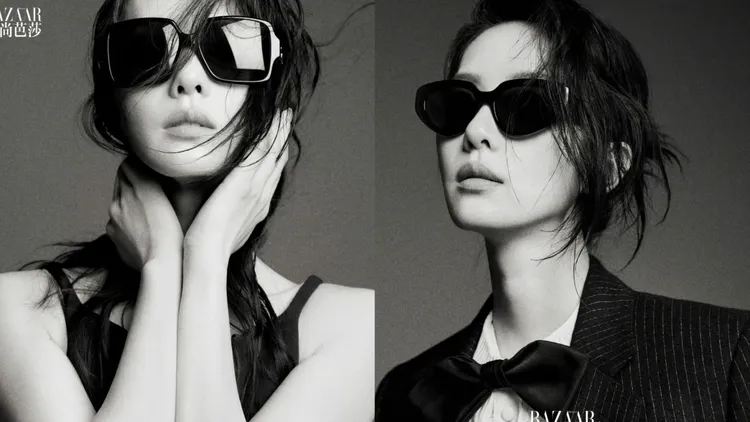 劉詩詩搭配墨鏡點綴出酷帥氣息。翻攝《時尚芭莎》微博