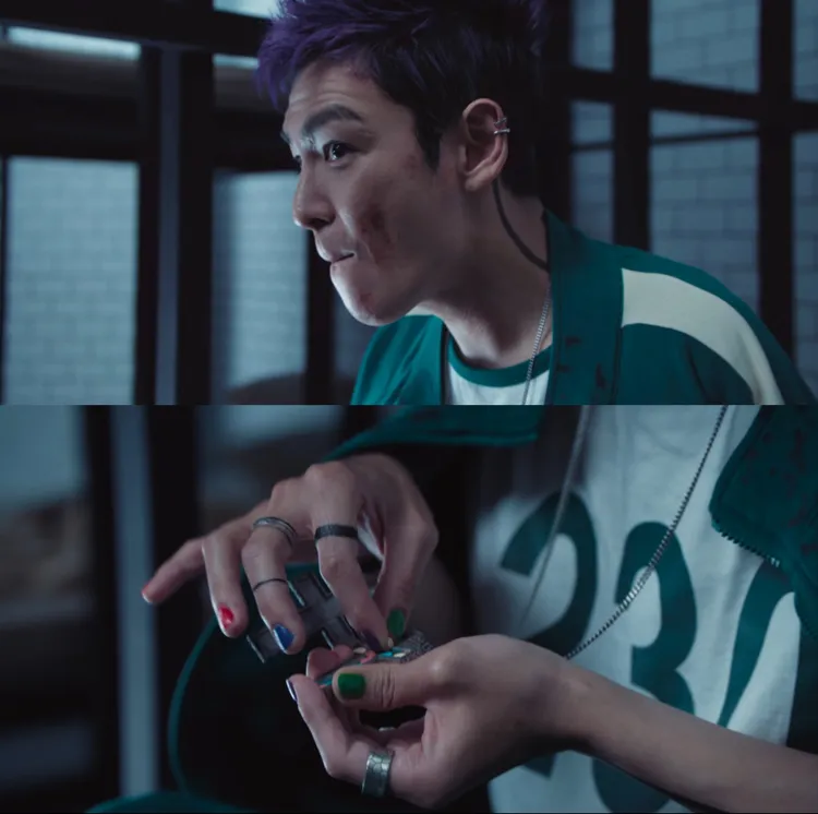 T.O.P劇中緊張時有嗑藥習慣，不免讓觀眾聯想到他戲外呼麻遭逮。翻攝Netflix