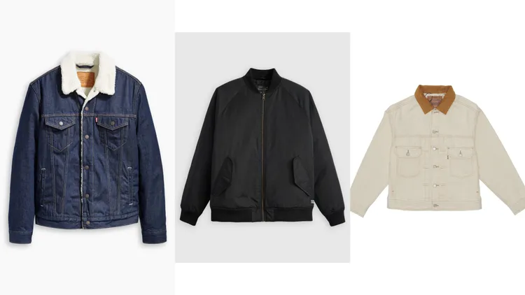 Levi's TYPE 3羊羔毛丹寧夾克外套（左起） 4990元、深黑色飛行員外套3990元、TYPE 3乳白色丹寧夾克外套4590元。品牌提供