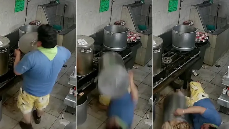 墨西哥廚師摔倒的影片，因為背影像是統神，而使得影片在台灣引發熱議。翻攝自YouTube