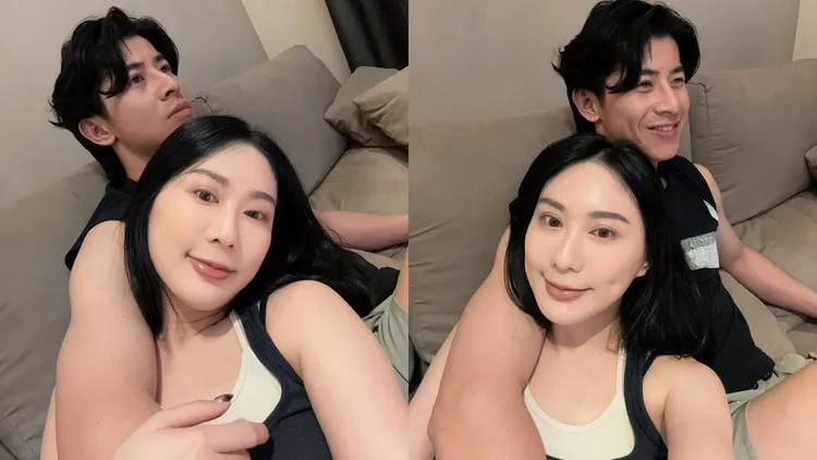 陳傑憲用粗壯手臂一手攬住愛妻。翻攝《@haileychennn》IG