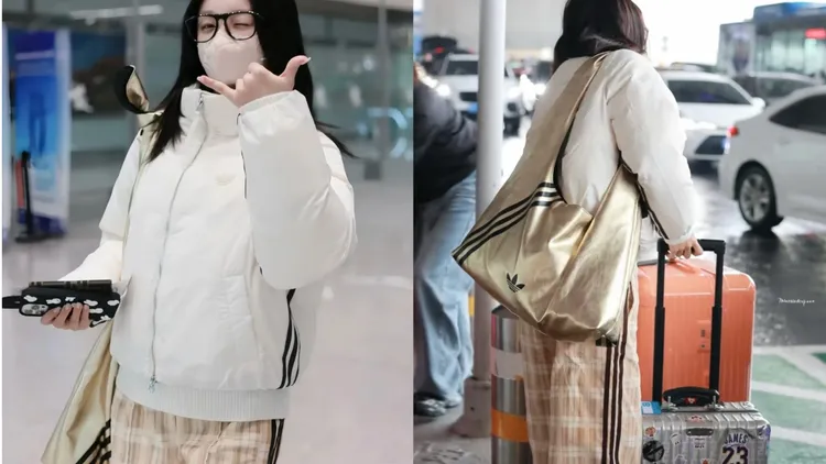 宋雨琦近幾次的機場時尚經常出現adidas Originals單品。翻攝小紅書