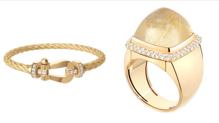 Force 10系列手鍊（左）、Pain de Sucre系列黃色紅石髮晶戒指。品牌提供