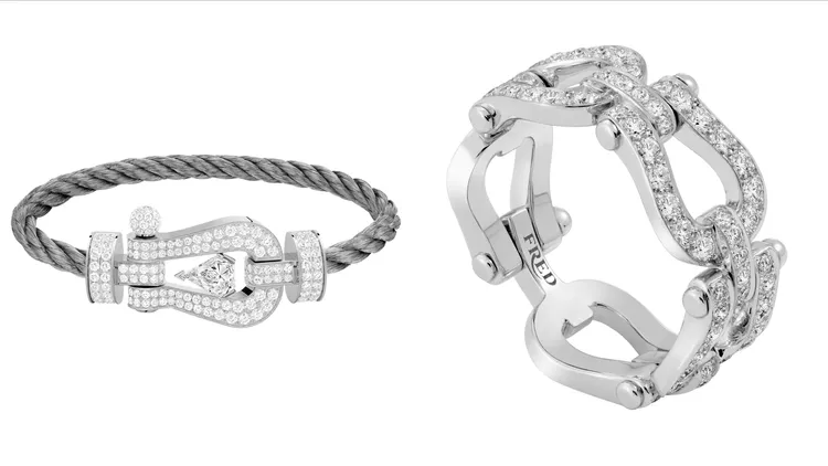 Force 10系列FRED Hero Cut超大號手鍊（左）、18K白金鑽石戒指（右）。品牌提供