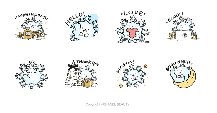 CHANEL節日限定貼圖以雪花為主造型。翻攝LINE STORE