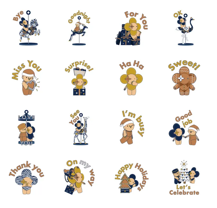 Louis Vuitton帶來限時免費吉祥物Vivienne節日貼圖。翻攝LINE STORE