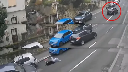 影片|路邊停車忘拉手煞「倒退嚕」 女駕駛攀車門驚叫毀5輛車