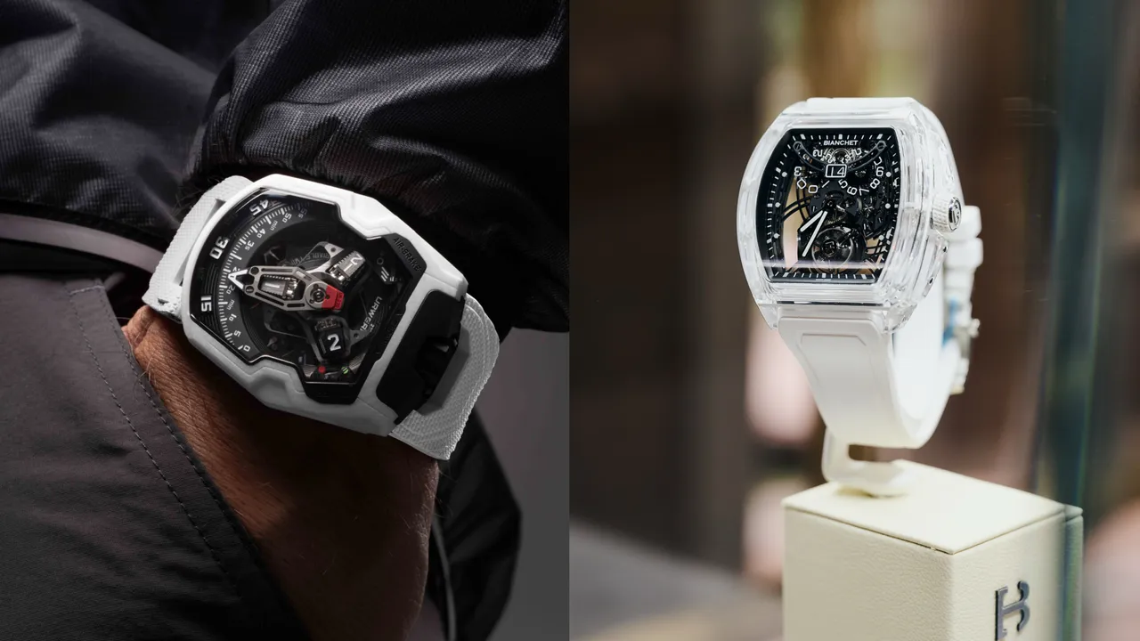 獨立製錶品牌URWERK（左圖）和瑞士頂級運動陀飛輪腕錶品牌BIANCHET本周帶來的新作。品牌提供