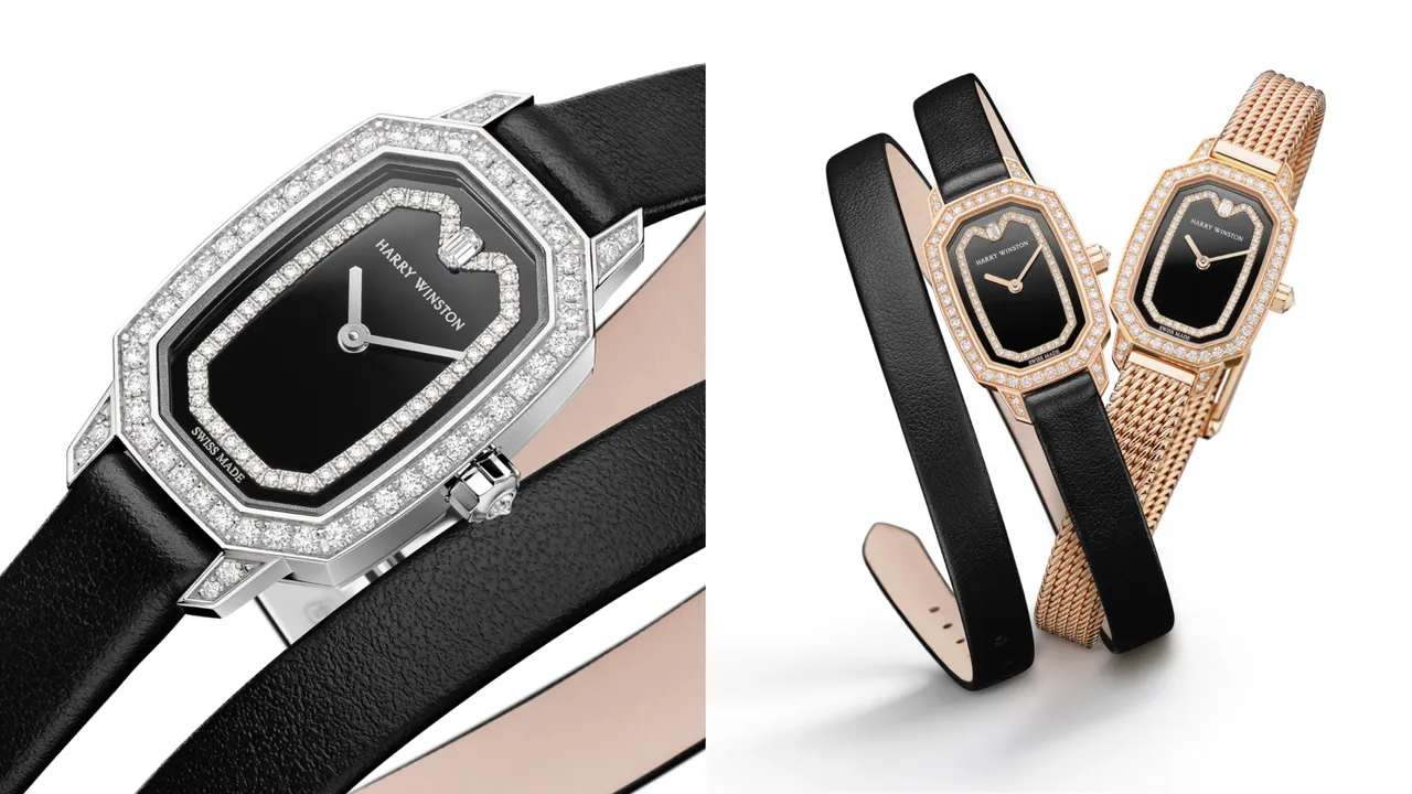 海瑞溫斯頓推出黑色亮漆錶盤的全新印記Emerald系列腕錶。品牌提供