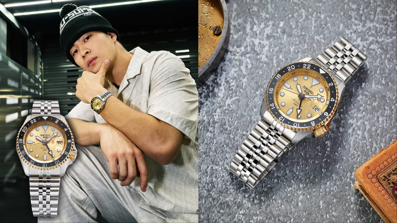 孫振配戴「Seiko 5 Sports金牌潮流GMT機械限定腕錶」。品牌提供