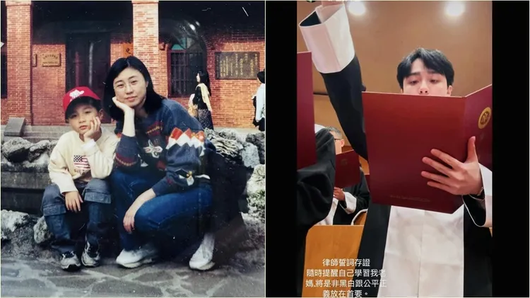 賴芳玉曬出和兒子合照，以及他宣讀律師宣言的畫面。翻攝自賴芳玉臉書