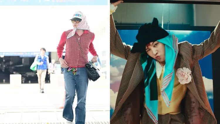 GD發新歌回歸歌壇，以及現身香奈兒秀場重返時尚圈，掀起了帽子搭絲巾的新時尚。翻攝dispatch、YouTube