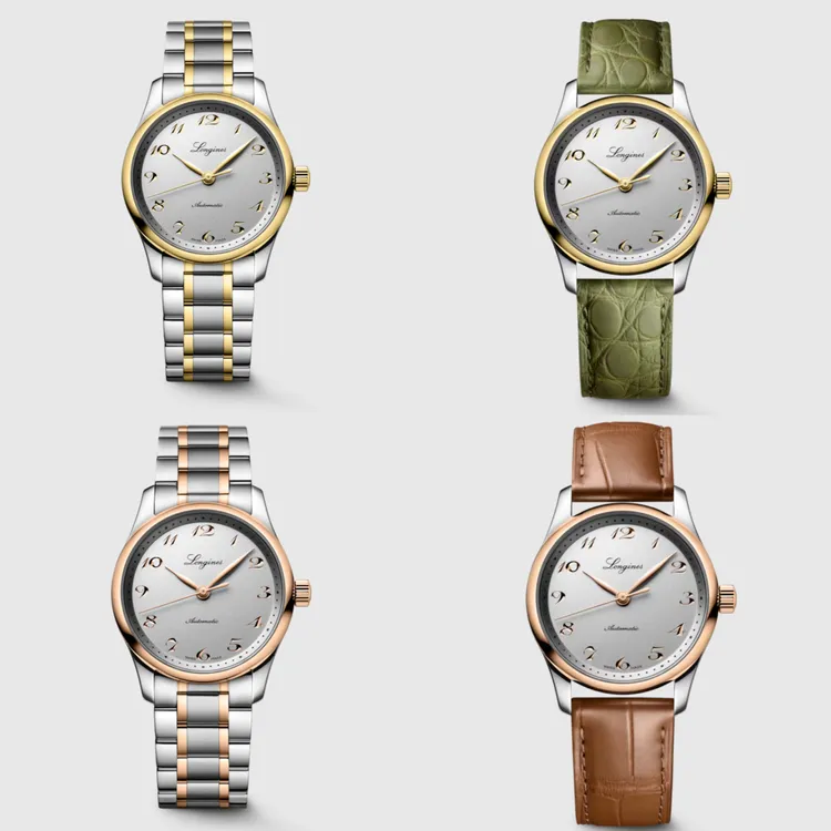 浪琴2024巨擘系列不鏽鋼及18K玫瑰金/18K黃金腕錶，34mm，圓形不鏽鋼錶殼，噴沙銀色錶盤，L888.5矽游絲自動上鍊機芯，動力儲存72小時，防水深度30米，皮革錶帶款9萬1400元、雙材質鍊帶款11萬8300元。品牌提供