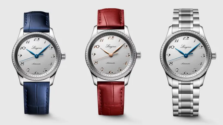 浪琴2024巨擘系列不鏽鋼鑲鑽腕錶，34mm，圓形不鏽鋼錶殼，噴沙銀色錶盤，L888.5矽游絲自動上鍊機芯，動力儲存72小時，防水深度30米，皮革/ 鍊帶款17萬2000元。品牌提供 