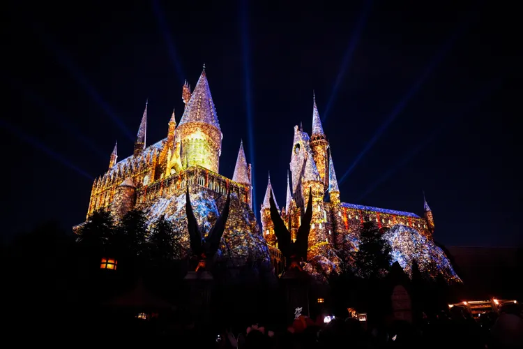 睽違5年再度華麗登場的「霍格華茲魔法之夜-冬季魔法」燈光秀。S.H.攝