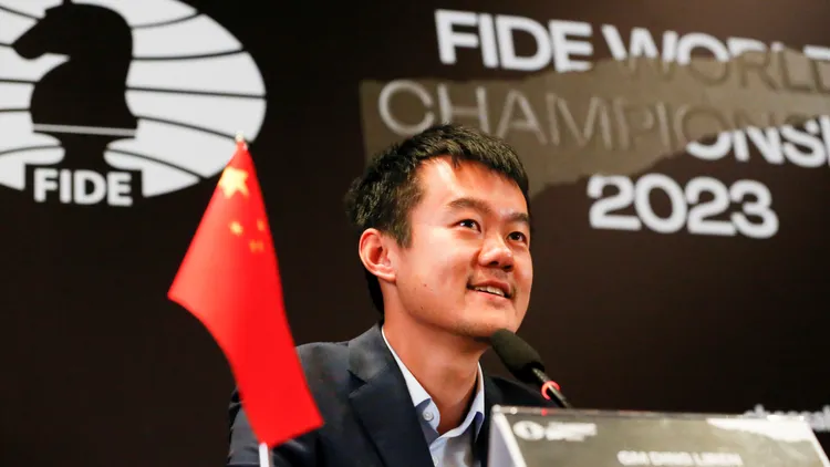 中國西洋棋好手丁立人。美聯社