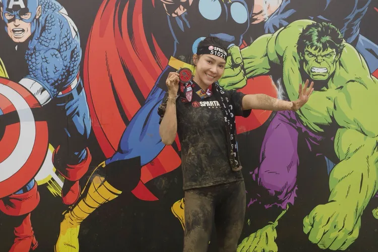 林采欣親自下海參賽、訓練 泥濘溼滑的山坡路讓她幾度崩潰。頑欣大發提供