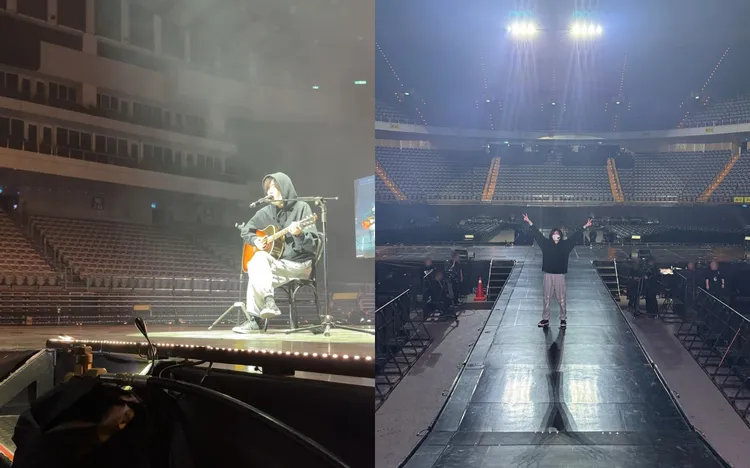 道枝駿佑公開在小巨蛋彈吉他彩排身影。翻攝道枝駿佑IG