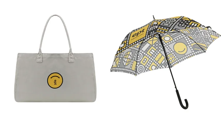 韓國EPT X GRAFFLEX聯名托特袋（左）1170元、雨傘（右）1600元。品牌提供