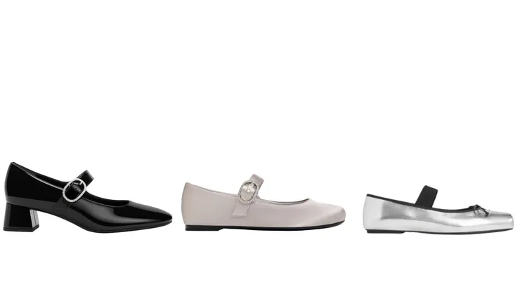 Jannie瑪莉珍粗跟鞋1990元（左起）、Jannie緞面瑪莉珍鞋1990元、蝴蝶結方頭芭蕾舞鞋1890元。品牌提供