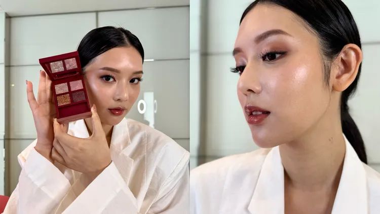 Model示範TOM FORD裸慾玫瑰限定版高級訂製4格眼盤#01 Rose Exposed。張家玲攝