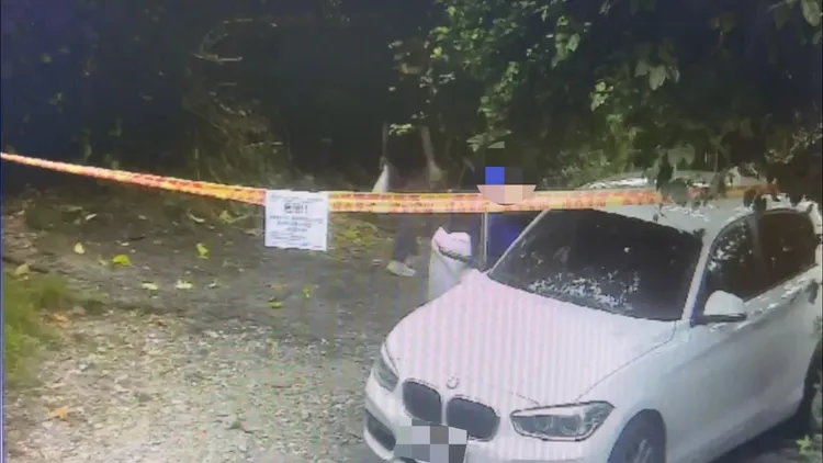 鍾姓及胡姓男子車停步道入口處。翻攝畫面