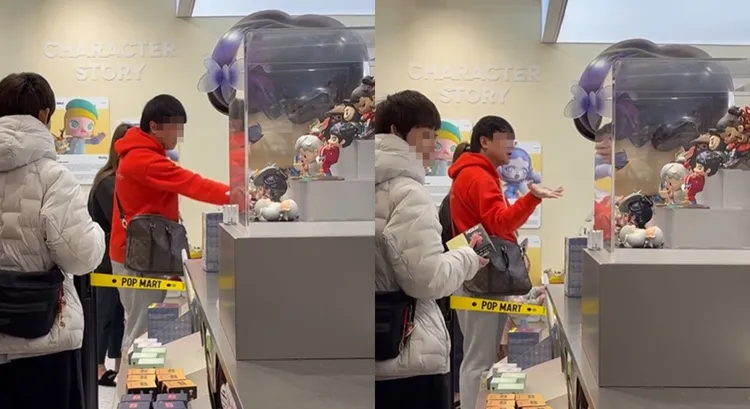 紅衣男因為不滿店員不將商品拿下來就辱罵店員。翻攝Threads