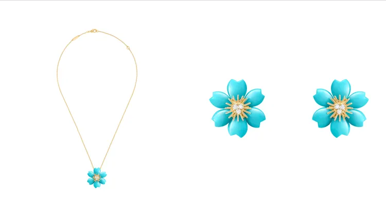 Rose de Noël吊墜迷你款式（左）、耳環迷你款式（右）。品牌提供