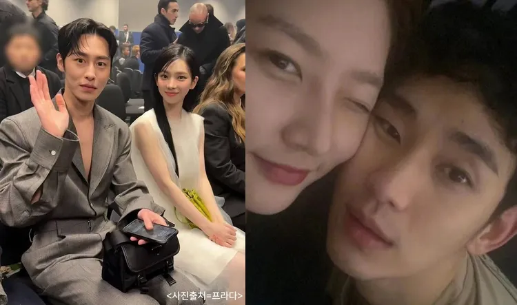 李宰旭（左圖左）與Karina短命練只維持36天，金賽綸手滑金秀賢貼臉親密照挨轟。翻攝PRADA、金賽綸IG