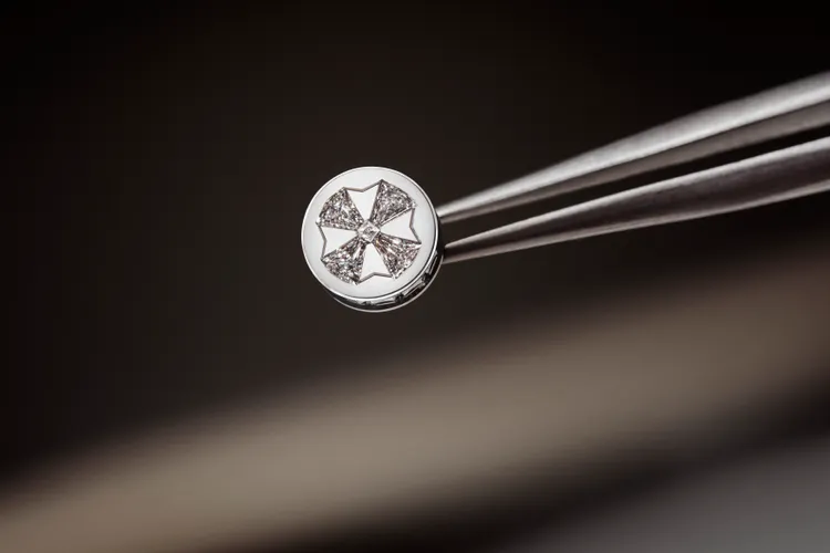 錶冠側邊和正面均鋪鑲隱秘式鑲嵌鑽石。品牌提供