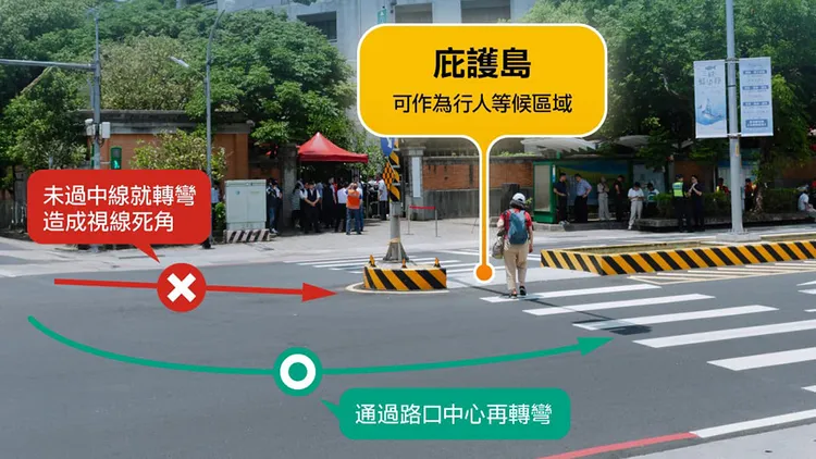 交通部提醒車輛應該通過路口中心再轉彎。翻攝自交通部臉書