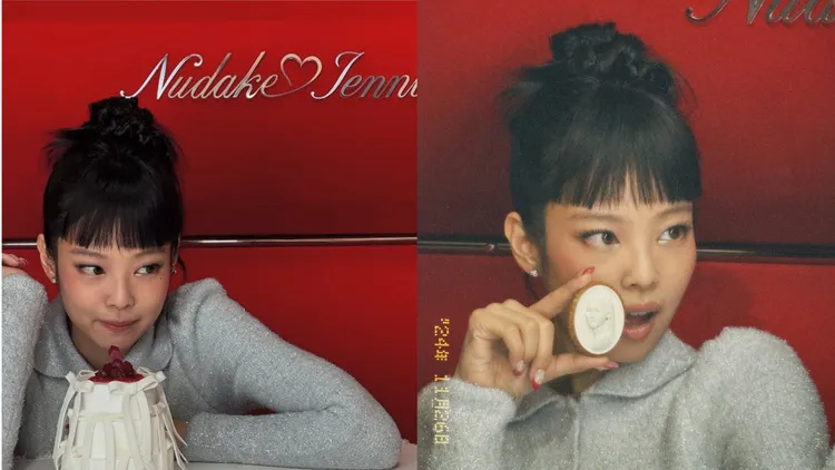 Jennie以俏皮表情替聯名甜點帶貨。翻攝Jennie IG