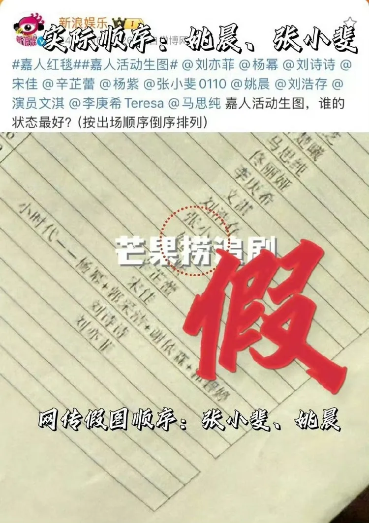 楊冪粉絲向《嘉人》投訴營銷號PO的這張流程表造假。翻攝嘉人微博