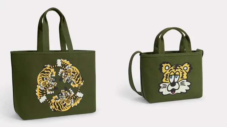 KENZO VERDY MARKET墨綠色虎躍大托特包（左）1萬7300元、墨綠色WINKY小托特包（右）1萬2300元。品牌提供