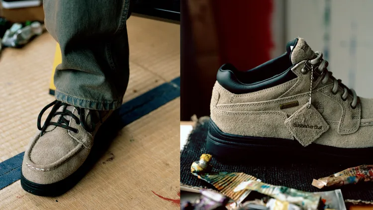 Heritage Moc toe GTX中筒靴換上柔軟米色絨面革。品牌提供