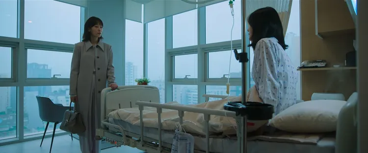 徐玄振（左）搭配Delvaux Brillant MM Surpiqué斑鳩灰。翻攝Netflix