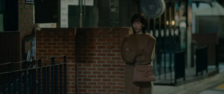 徐玄振以棕色繭形大衣搭配牛奶糖色Brillant MM Surpiqué。翻攝Netflix