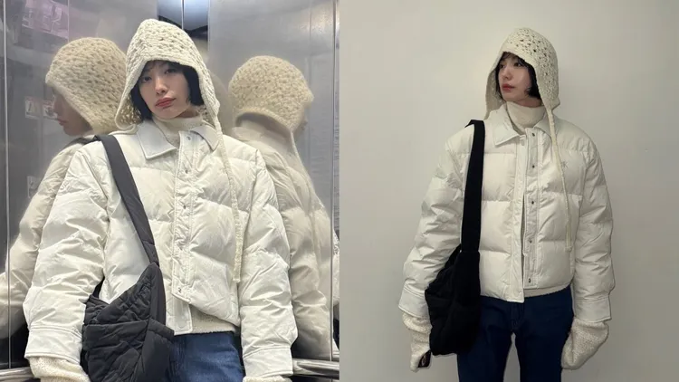 NANA頂著俏麗短髮並以奶白色針織毛帽點綴穿搭。翻攝NANA IG