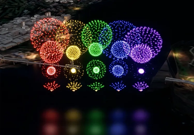 跨河煙火煙火秀海上首創「五色牡丹」模擬畫面。高灘處提供