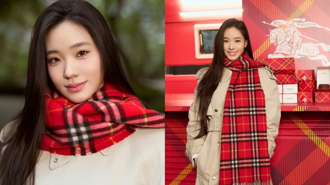 Lily搭配Burberry圍巾示範冬季穿搭。左圖品牌提供、右圖翻攝Lily IG