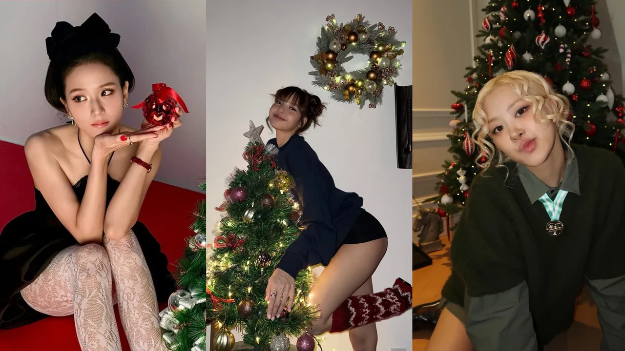 Jisoo（左起）、Lisa、Rosé昨日都分享了與聖誕樹的合影慶祝佳節。翻攝IG
