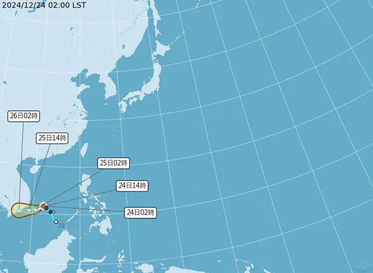 颱風最新（24日2時）動態。中央氣象署