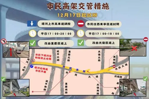 市民高架2匝道本月17日起下橋禁右轉 相關交通管制措施看這邊