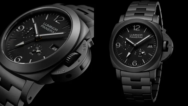 沛納海Luminor GMT Power Reserve Ceramica PAM01674腕錶，44mm，黑色噴砂打磨陶瓷錶殼，霧面黑色三明治錶盤，黑色陶瓷鍊帶，P.9012自動上鍊機械機芯，動力儲存3日，防水深度100米，58萬9000元。品牌提供
