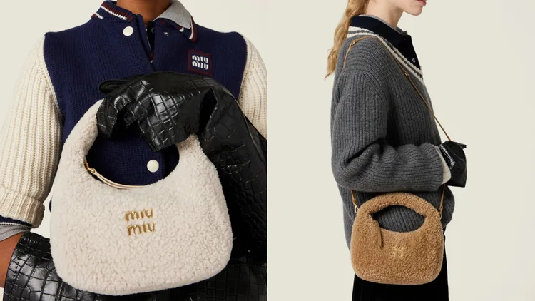 Miu Miu推薦以羊毛材質詮釋的經典Wander肩背包，各9萬8000元。品牌提供