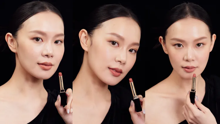 Model示範晶采絲絨唇膏（左起）#01、#02、#03。品牌提供