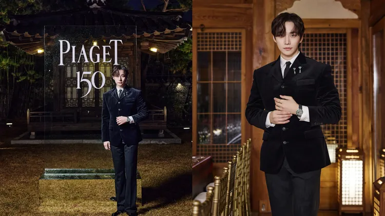 李俊昊晚宴換上深色西裝，稍早還在高旻示耳際的Essence of Extraleganza頂級珠寶系列18K白金祖母綠鑽石耳環，被轉換為胸針配戴。品牌提供