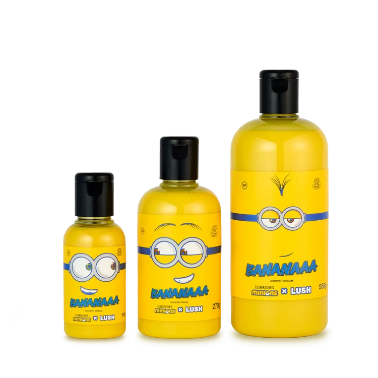 Minions x LUSH BANANAAA沐浴乳，100g／550元、250g／1100元、500g／1500元。品牌提供