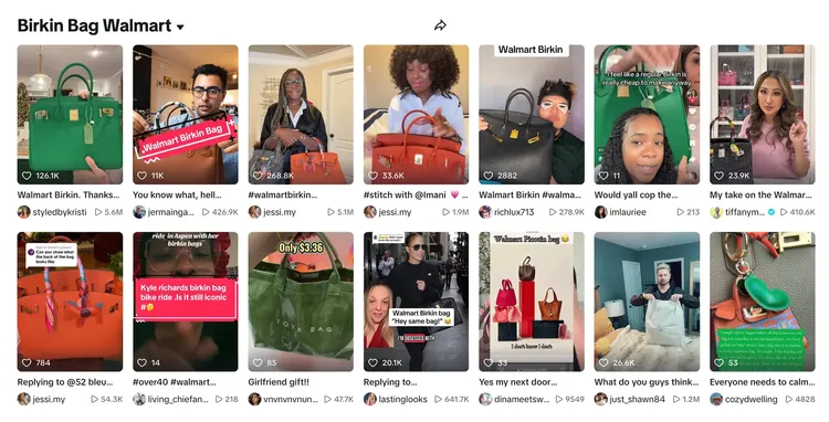 TikTok上有許多用戶開箱收到的Walmart平替柏金包。