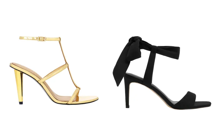 金屬感細帶高跟涼鞋（左）2190元、Eliana蝴蝶結綁帶細跟鞋（右）1990元。品牌提供